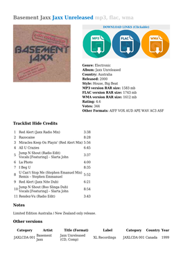 Basement Jaxx Jaxx Unreleased Mp3, Flac, Wma