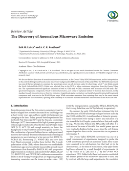 Review Article the Discovery of Anomalous Microwave Emission