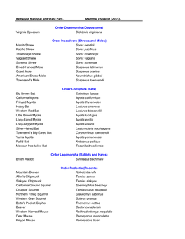 Mammal Checklist (2015)