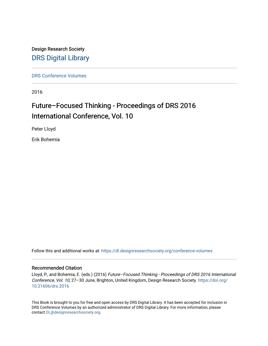 Proceedings of DRS2016 International Conference, Vol. 10