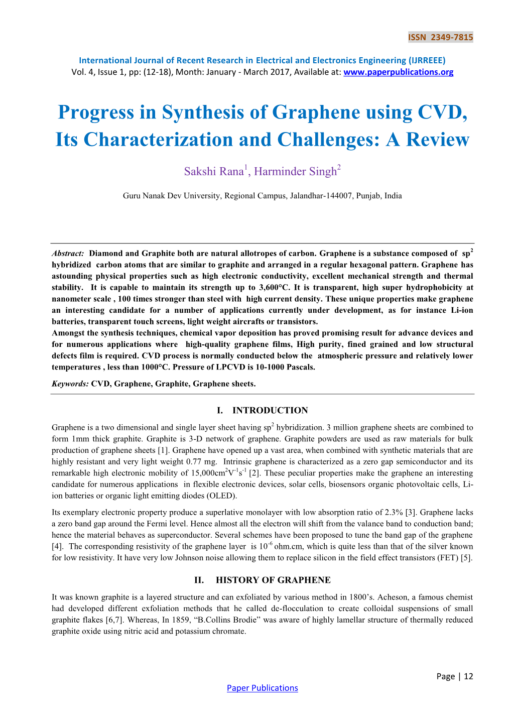 Progress in Synthesis of Graphene Using CVD, Its Characterization and Challenges: a Review