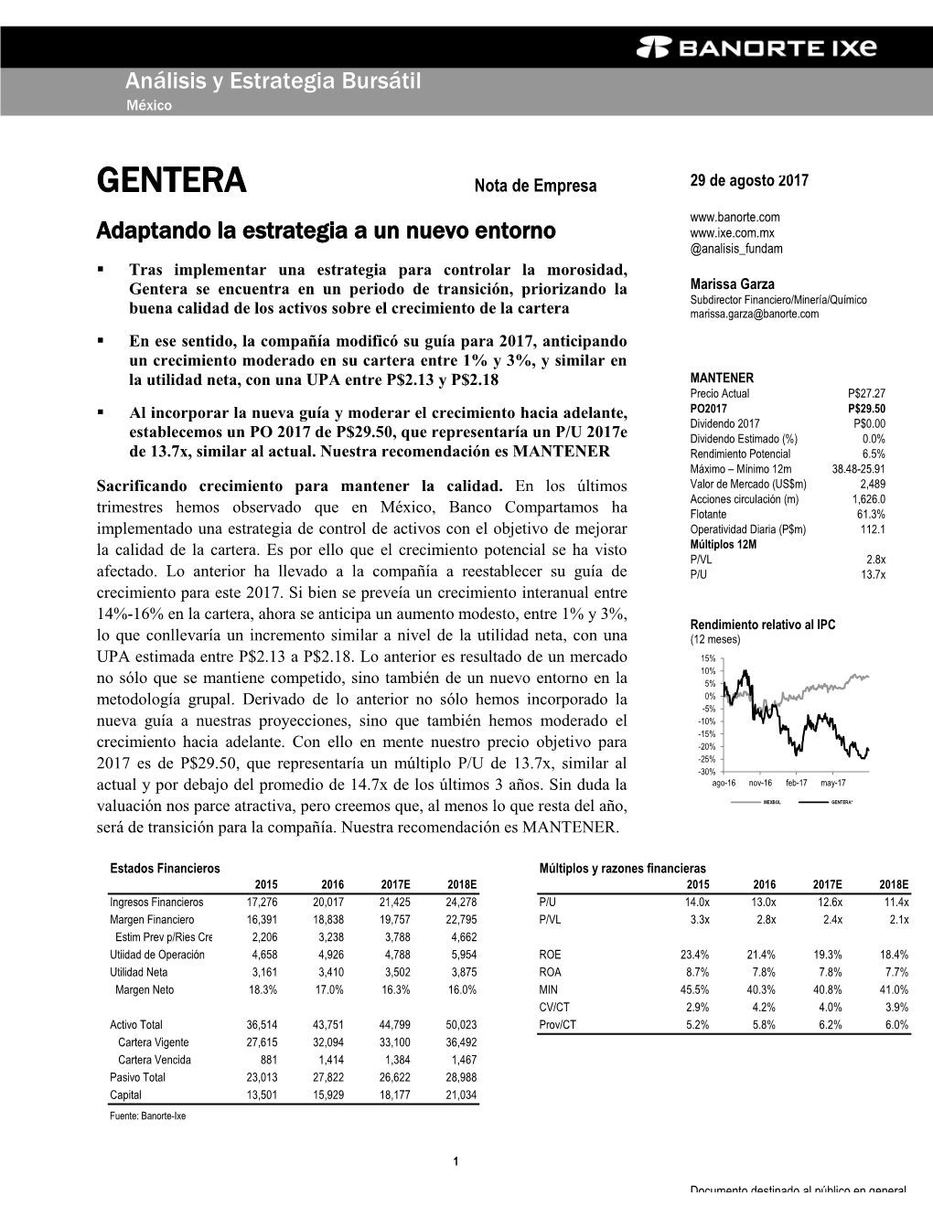 GENTERA Nota De Empresa 29 De Agosto 2017