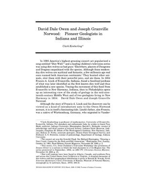 David Dale Owen and Joseph Granville Norwood: Pioneer Geologists in Indiana and Illinois