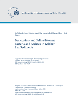 And Saline-Tolerant Bacteria and Archaea in Kalahari Pan Sediments