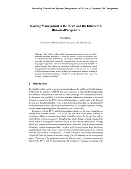 Routing Management in the PSTN and the Internet: a Historical Perspective