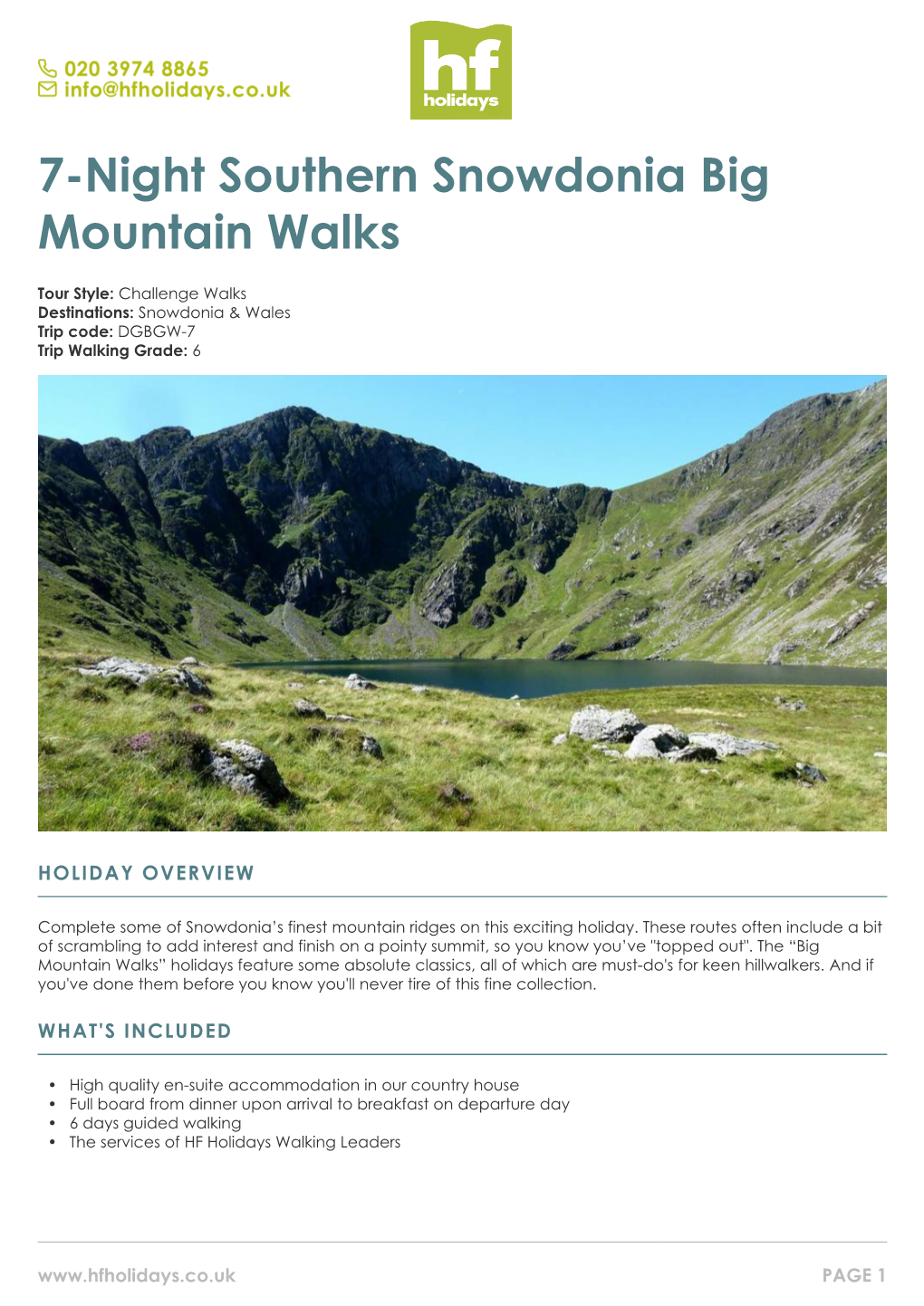 7-Night Southern Snowdonia Big Mountain Walks