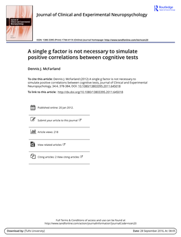 A Single G Factor Is Not Necessary to Simulate Positive Correlations Between Cognitive Tests