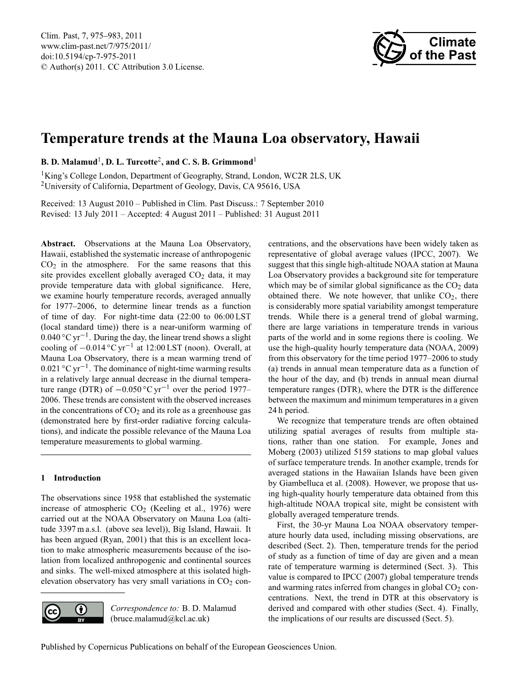 Temperature Trends at the Mauna Loa Observatory, Hawaii