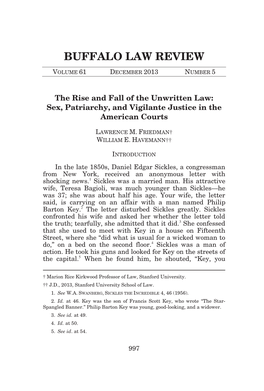 Unwritten Law: Sex, Patriarchy, and Vigilante Justice in the American Courts