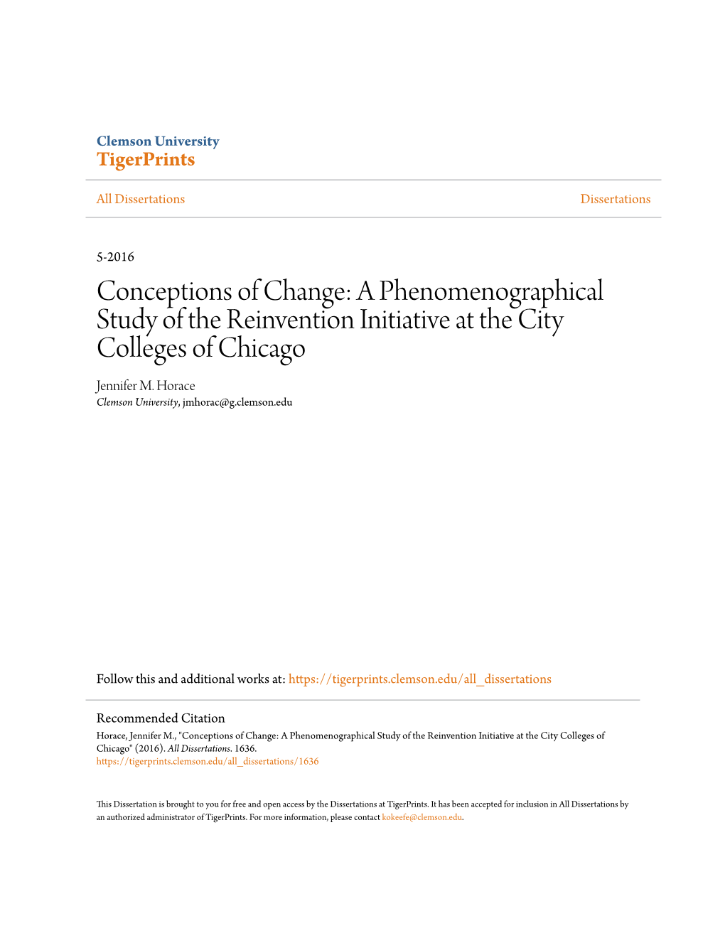 A Phenomenographical Study of the Reinvention Initiative at the City Colleges of Chicago Jennifer M