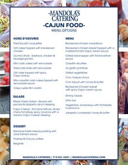 Cajun Food- Menu Options