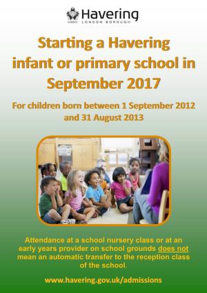 Starting a Havering Infant Or Primary School in September 2017