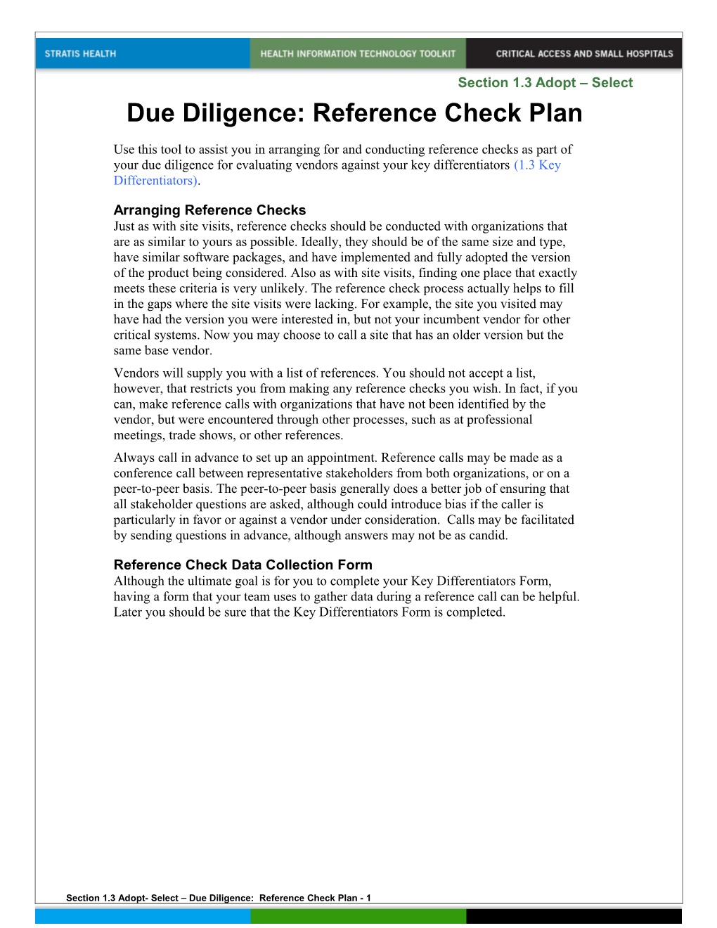 Due Diligence: Reference Check Plan