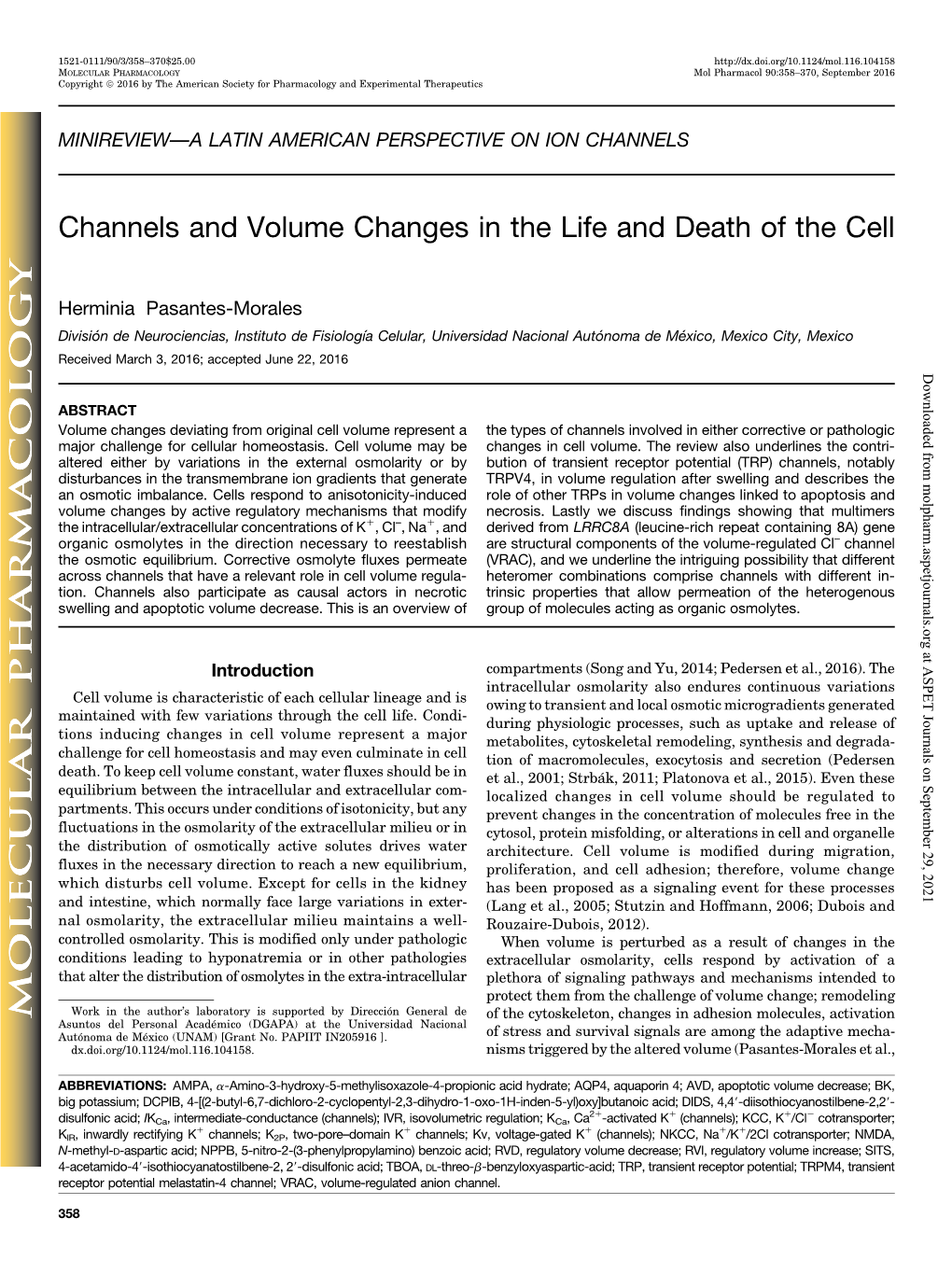 Channels and Volume Changes in the Life and Death of the Cell