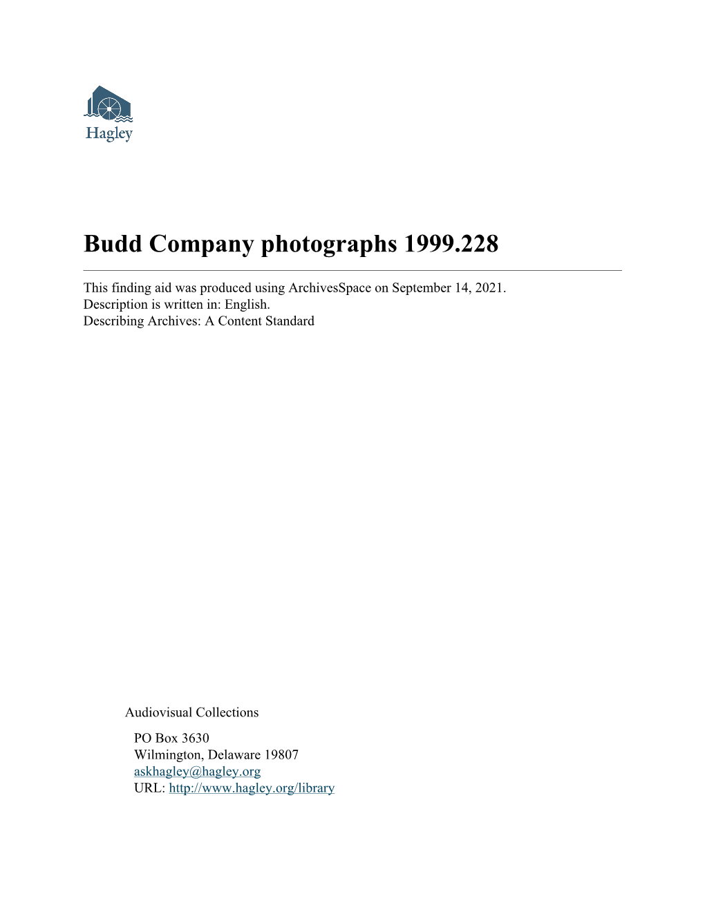 Budd Company Photographs 1999.228