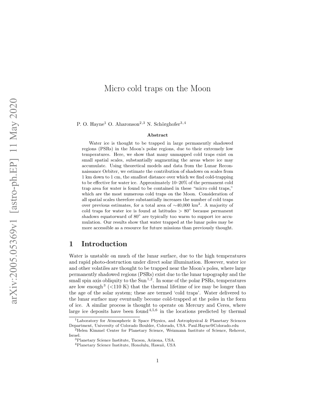 Micro Cold Traps on the Moon