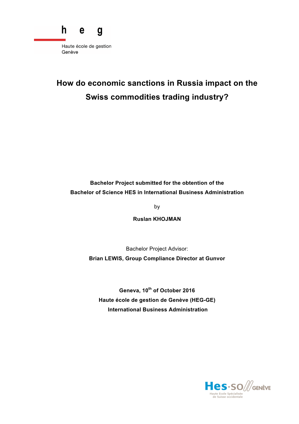 How Do Economic Sanctions in Russia Impact on the Swiss Commodities Trading Industry?