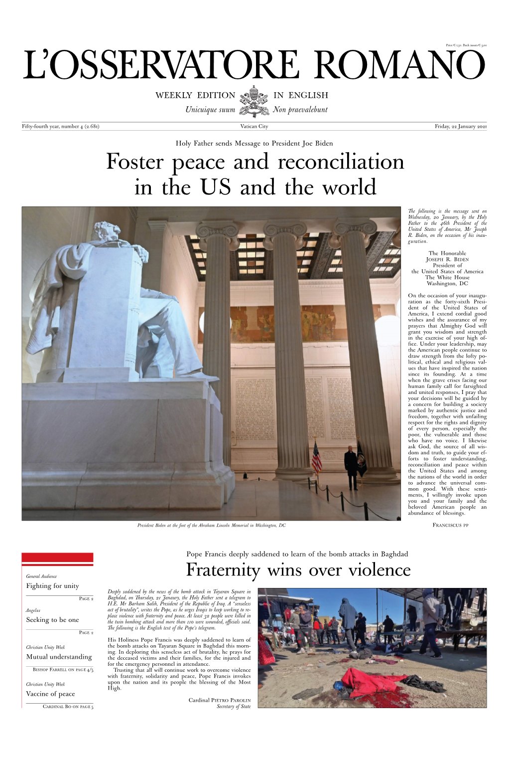 Foster Peace and Reconciliation in the US and the World