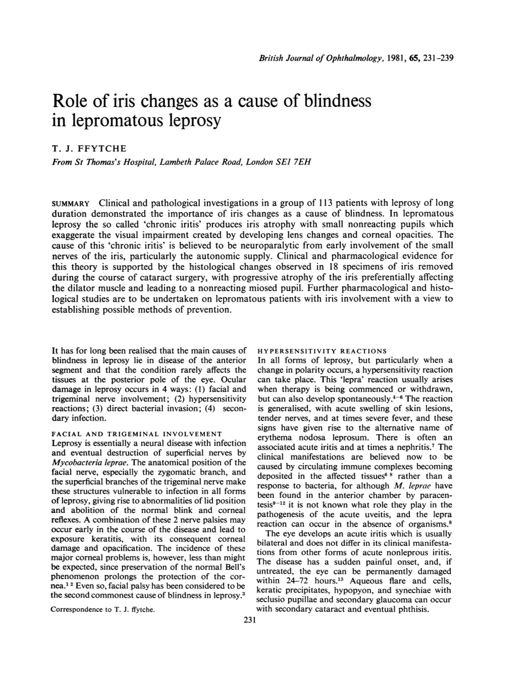 Role of Iris Changes As a Cause of Blindness in Lepromatous Leprosy