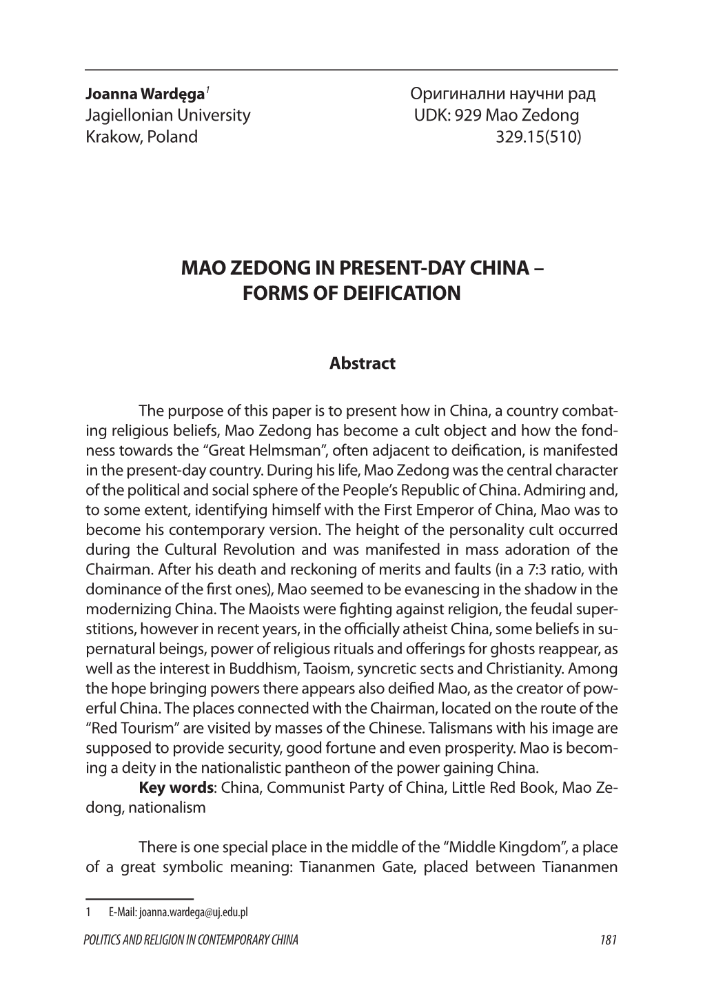 Mao Zedong in Present-Day China – Forms of Deification