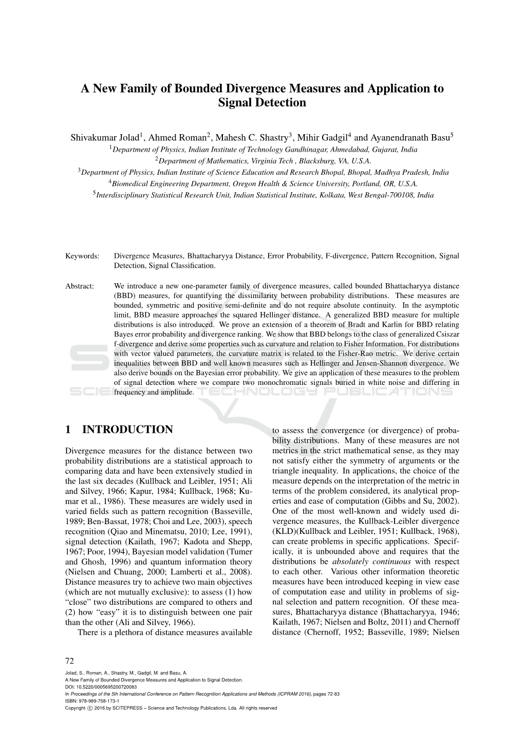 A New Family of Bounded Divergence Measures and Application to Signal Detection