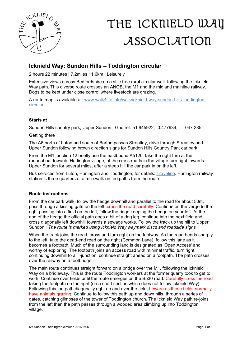 Icknield Way: Sundon Hills – Toddington Circular