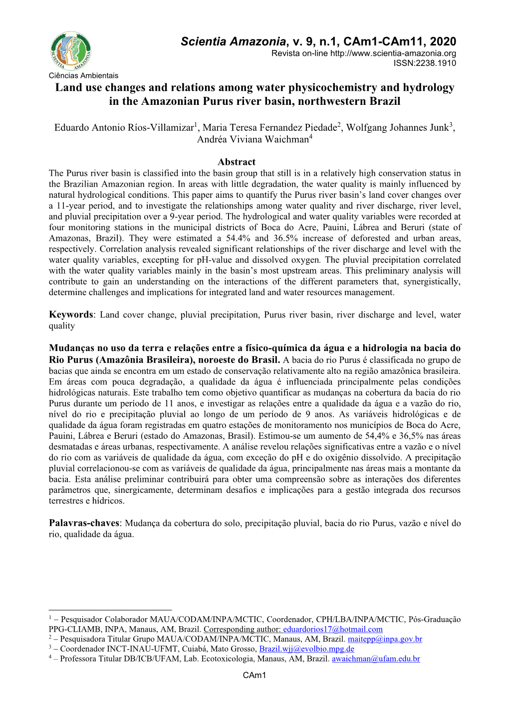 Deforestation and Surface Water Quality of the Purus Basin, Western