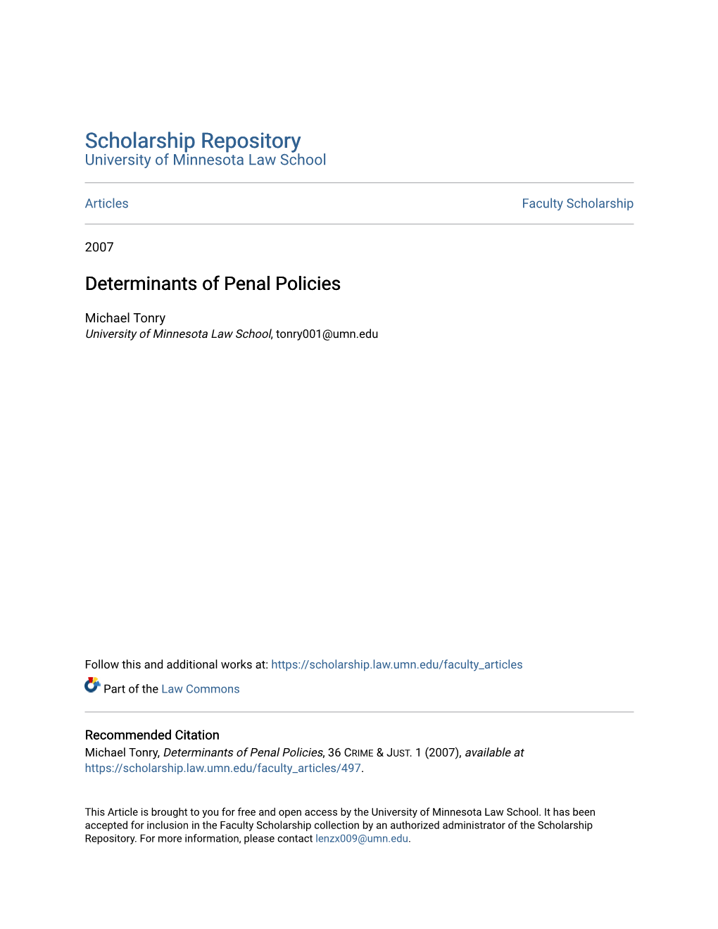 Determinants of Penal Policies