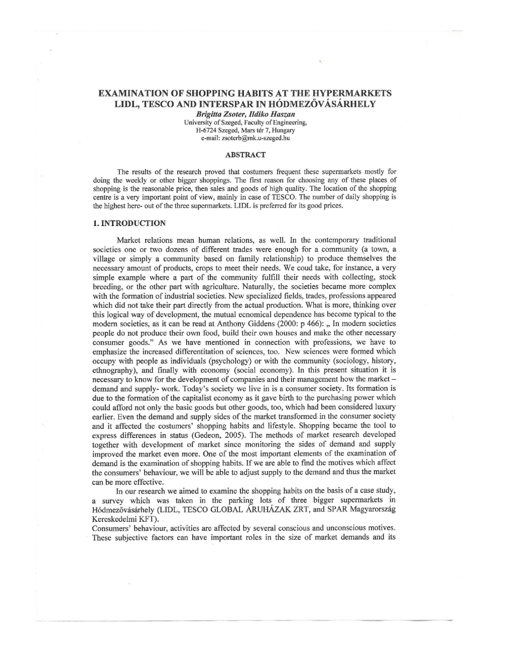 Examination of Shopping Habits at the Hypermarkets