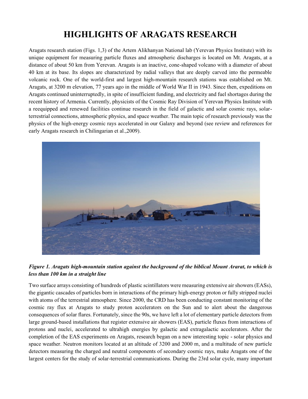 Highlights of Aragats Research