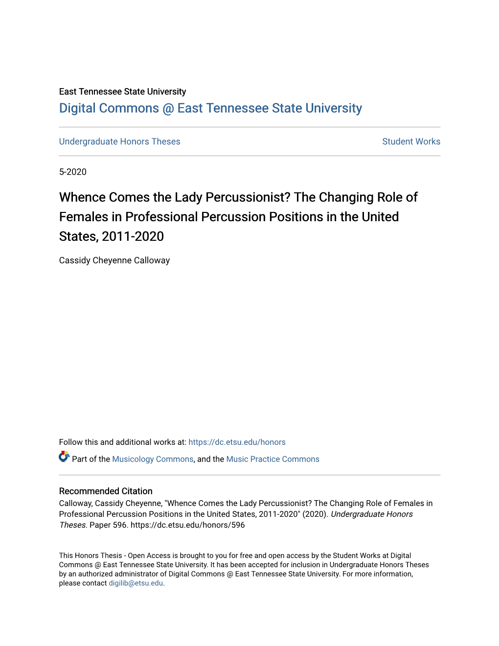Whence Comes the Lady Percussionist? the Changing Role of Females in Professional Percussion Positions in the United States, 2011-2020