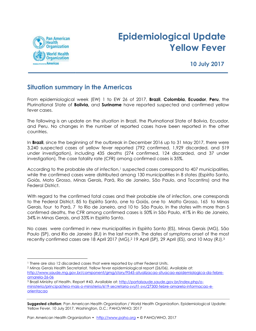 Epidemiological Update Yellow Fever
