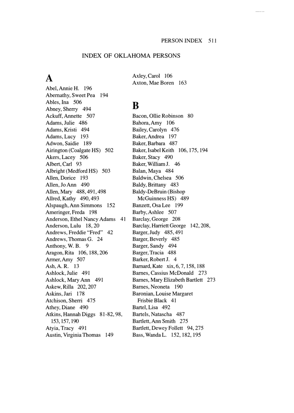 Index of Oklahoma Persons