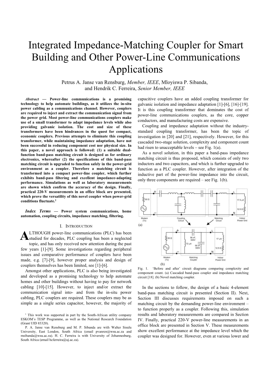 Integrated Impedance-Matching Coupler for Smart Building and Other Power-Line Communications Applications Petrus A