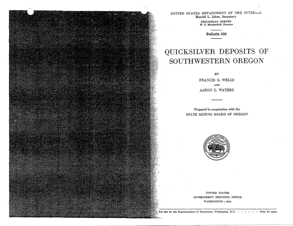 Quicksilver Deposits of South\Vestern Oregon