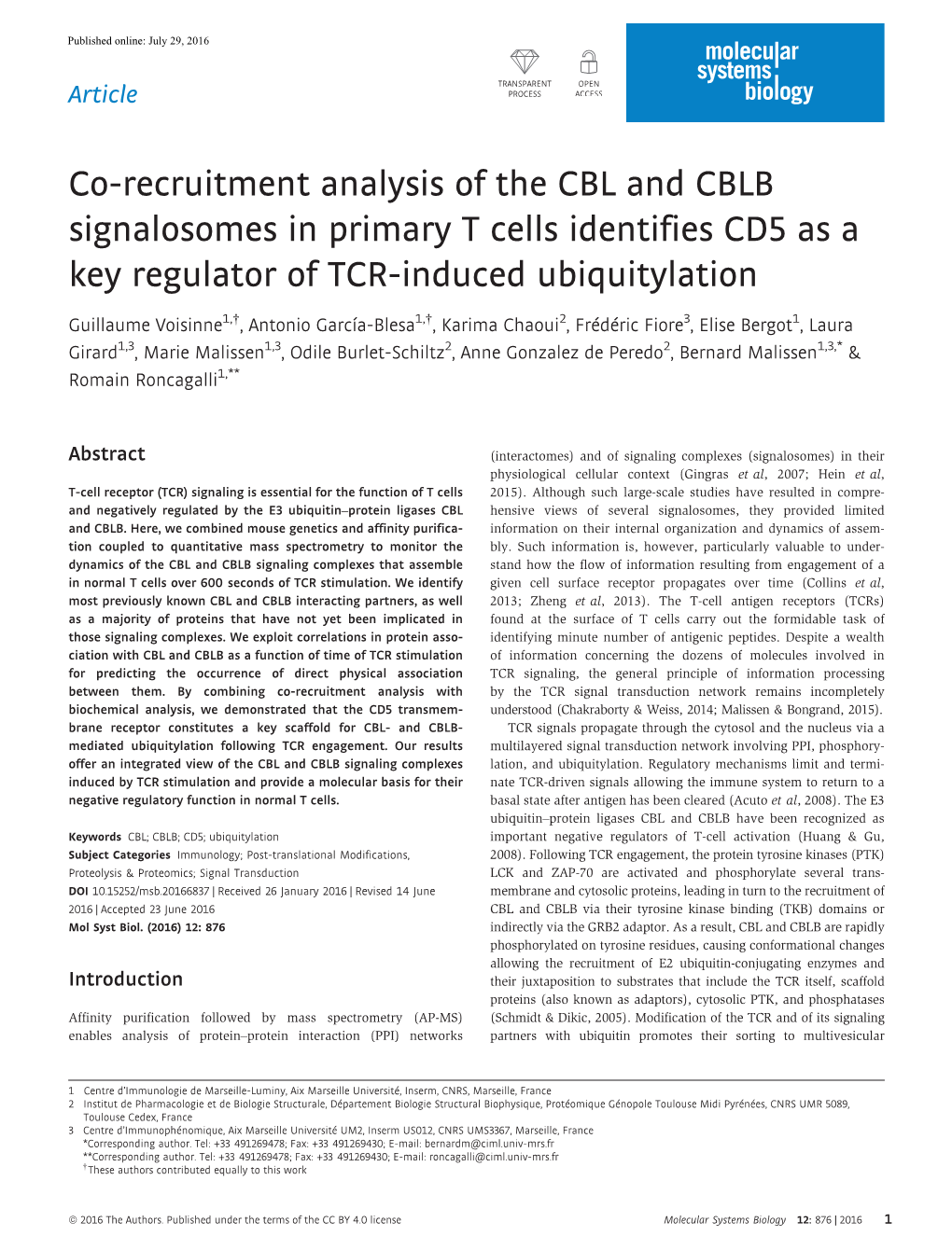 Recruitment Analysis of the CBL and CBLB Signalosomes in Primary T Cells Identifies CD5 As a Key Regulator of TCR-Induced Ubiquitylation