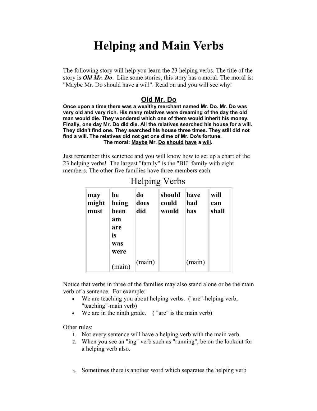 Helping and Main Verbs