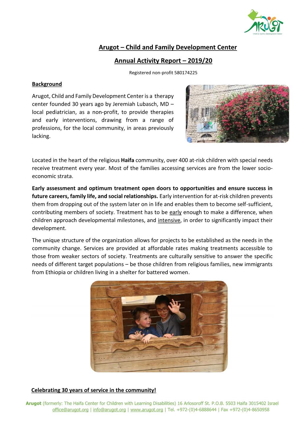 Arugot – Child and Family Development Center Annual Activity Report – 2019/20