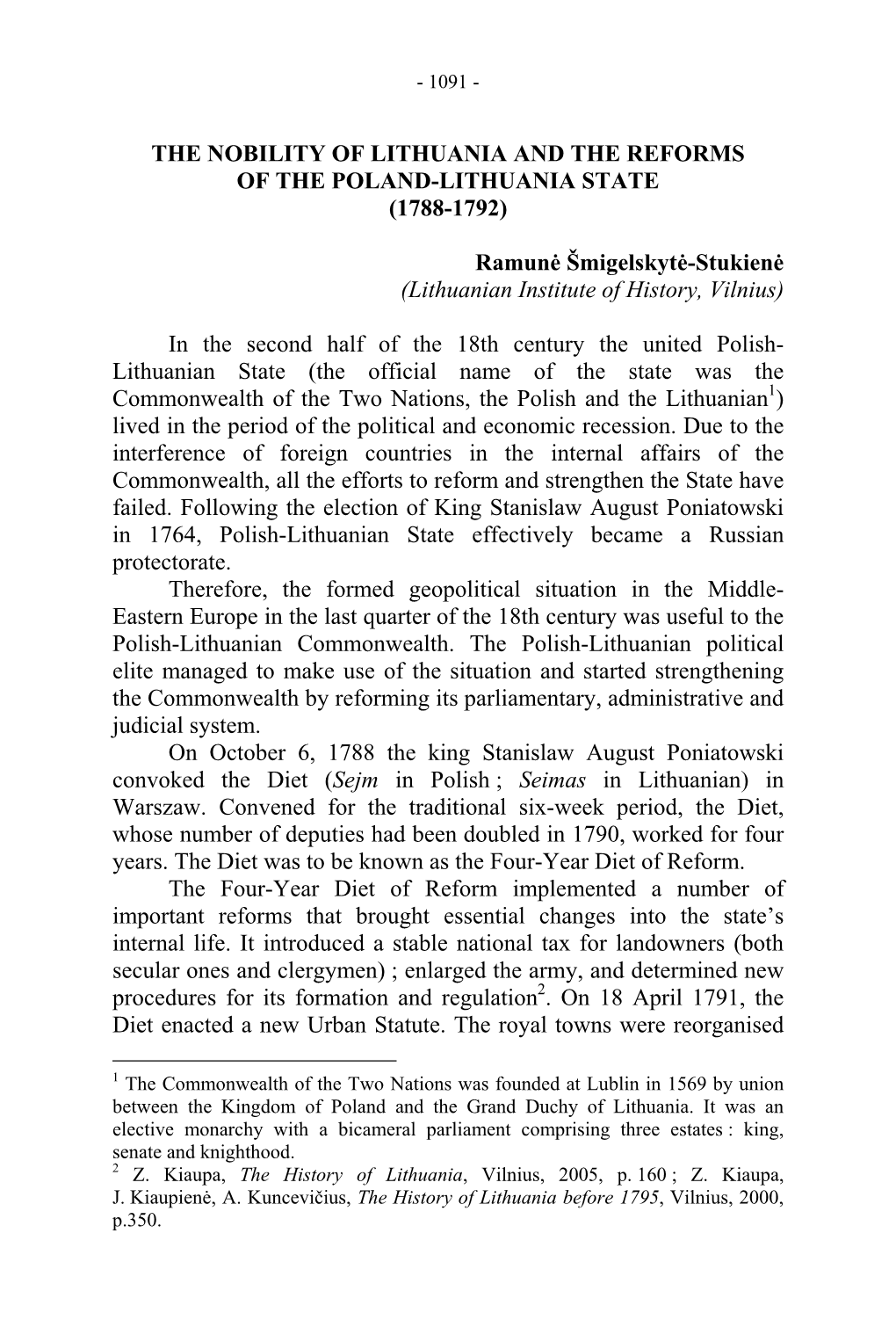 The Nobility of Lithuania and the Reforms of the Poland-Lithuania State (1788-1792)