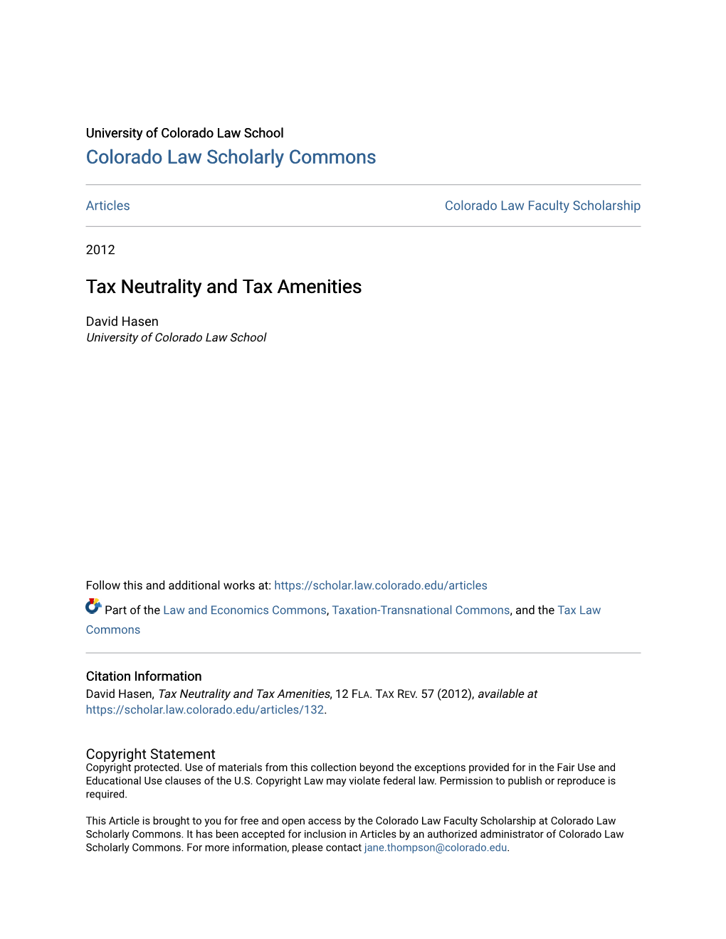 Tax Neutrality and Tax Amenities