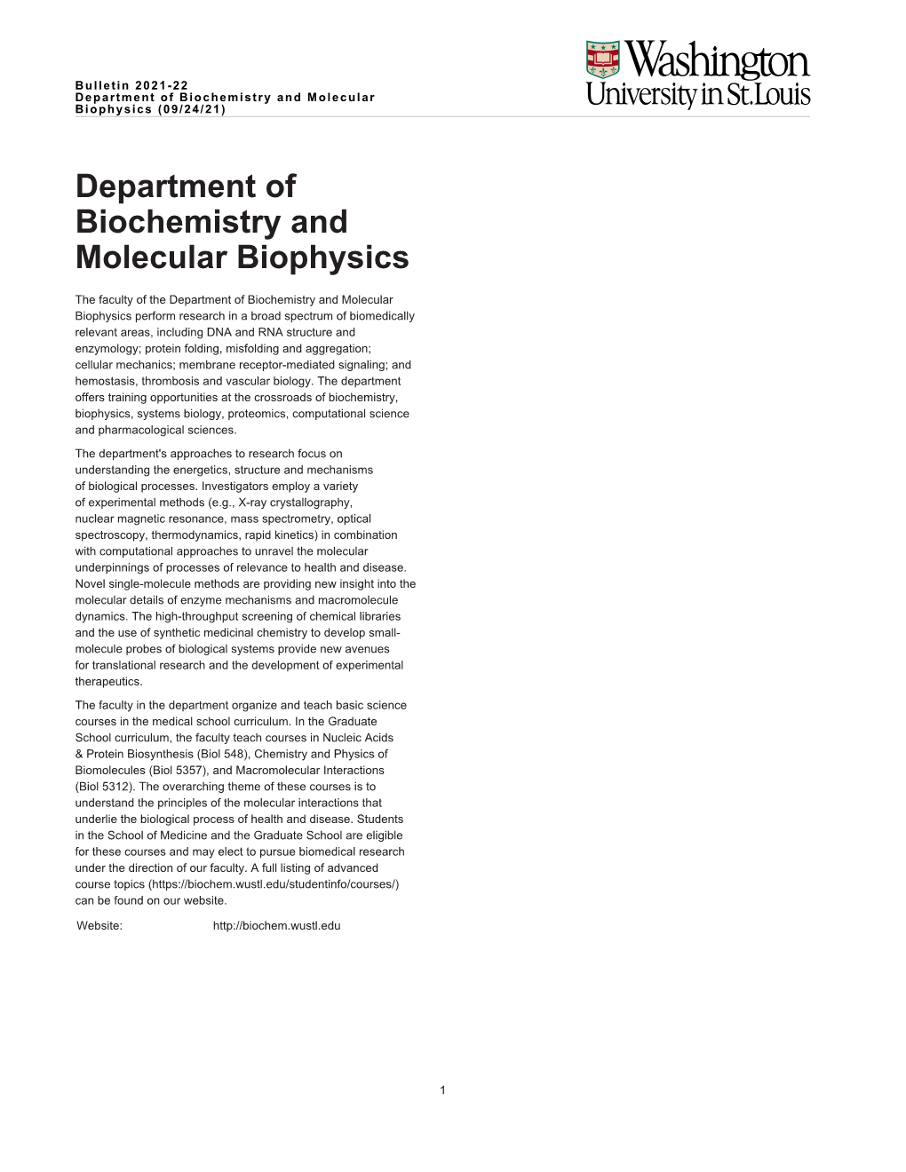 Department of Biochemistry and Molecular Biophysics (09/24/21)