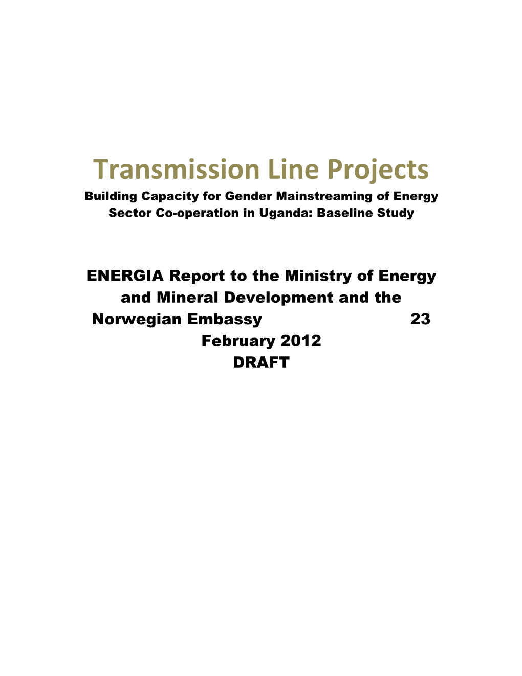 Building Capacity for Gender Mainstreaming of Energy Sector Co-Operation in Uganda: Baseline