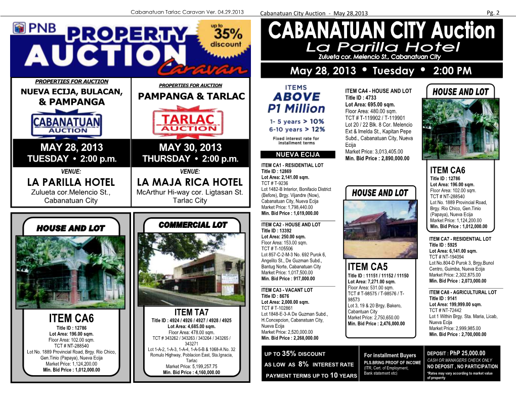 Tarlac City Cabanatuan City, Nueva Ecija Lot No