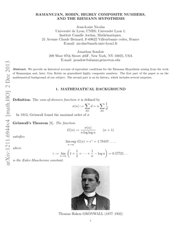 Ramanujan, Robin, Highly Composite Numbers, and the Riemann Hypothesis