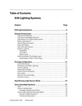 Table of Contents E46 Lighting Systems