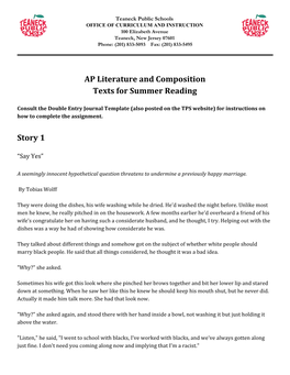 AP Literature and Composition Texts for Summer Reading Story 1