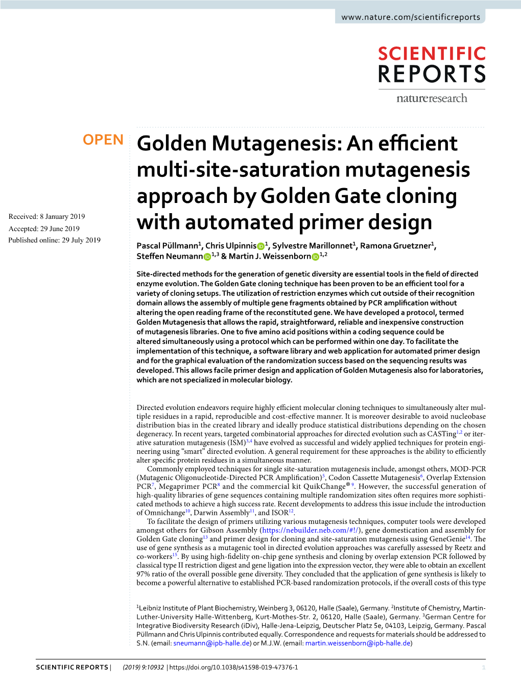 An Efficient Multi-Site-Saturation Mutagenesis Approach by Golden