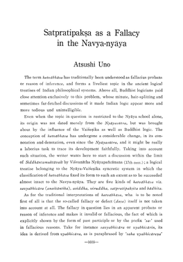 Satpratipaksa As a Fallacy in the Navya-Nyaya Atsushi