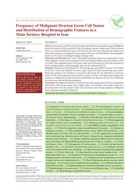 Frequency of Malignant Ovarian Germ Cell Tumor and Distribution of Demographic Features in a Main Tertiary Hospital in Iran