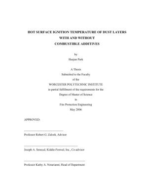 Hot Surface Ignition Temperature of Dust Layers with and Without Combustible Additives